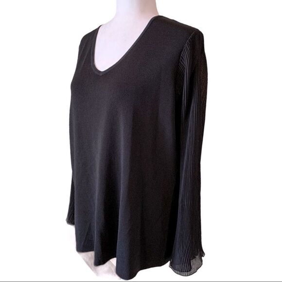 NWT $89.50 I-N-C International black sweater pleated chiffon bell sleeves 0X/XL - Picture 1 of 11